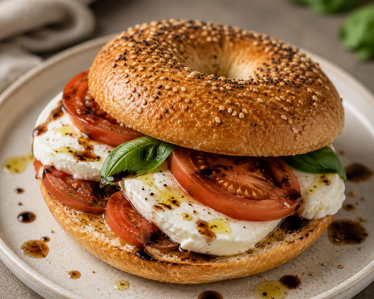 Ragazzi Bagel mit Mozzarella di Bufala, San Marzano Tomaten und Bio-Balsamico